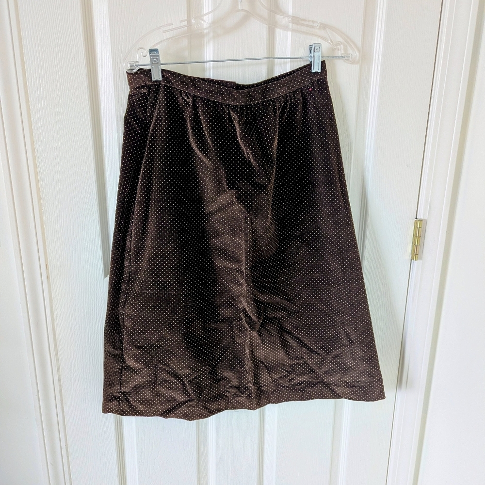 Chocolate Dark Brown A-Line Skirt with Polka Dots
